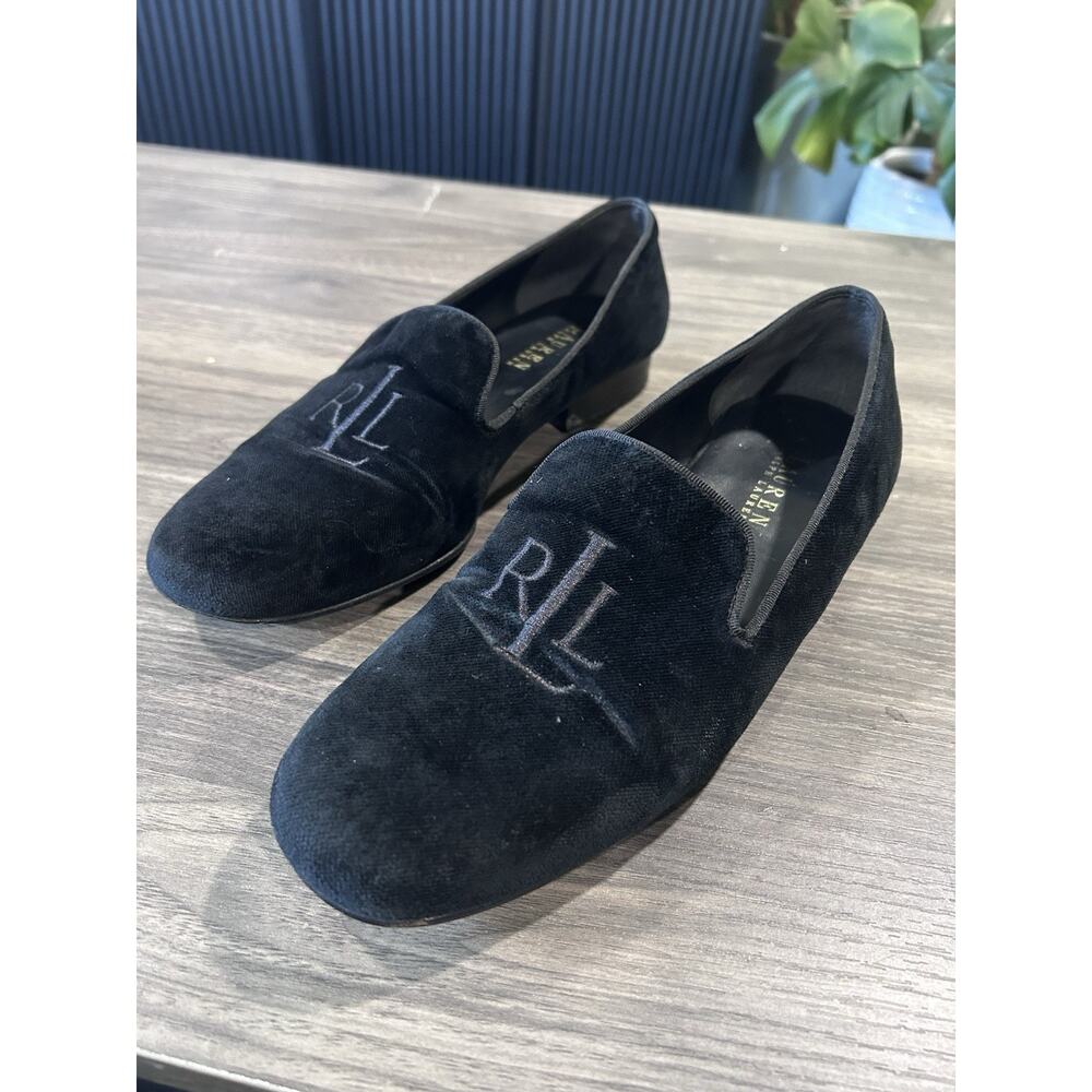 Lauren Ralph Lauren Vintage Size 8.5 Moccasins SmokingLoafers Black Velvet Flats